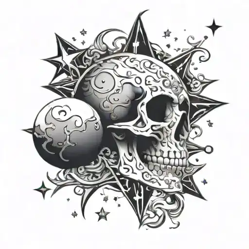 Skull With Moon And Stars