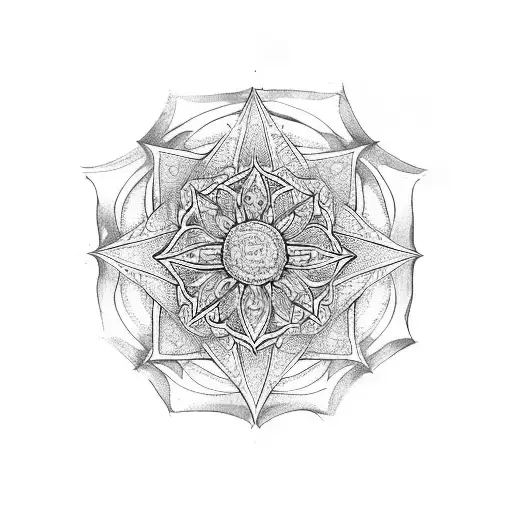 Septagram In Circle With 7 Lotus Petals