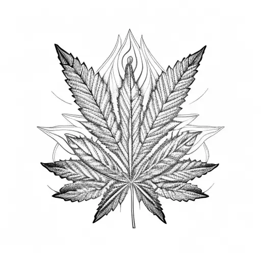 An Intricate Blackwork Design Of A Marijuana Leaf Morphing Into A Welding Flame