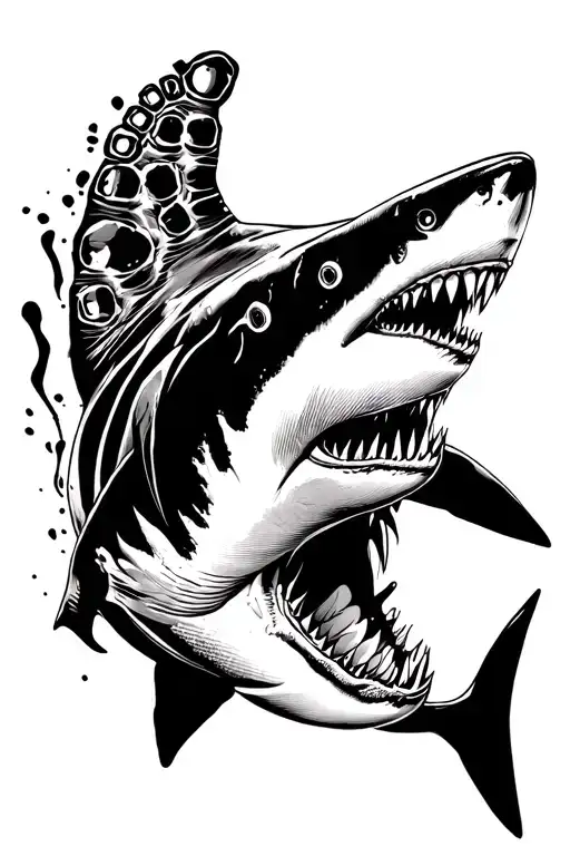 Aggressive Shark With The Footprint