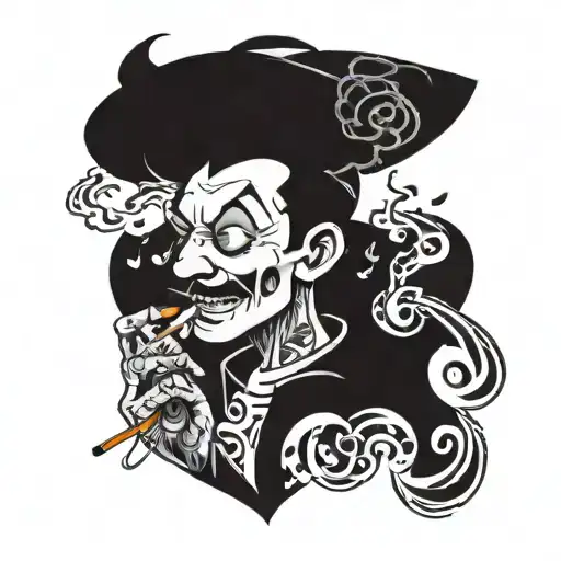 A Tattoo Design Of A Cartoon Character Smoking A Joint With Music Notes Floating Around