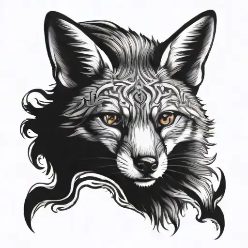 A Car Hood With A Fox Mural Done In Black And Grey Shading
