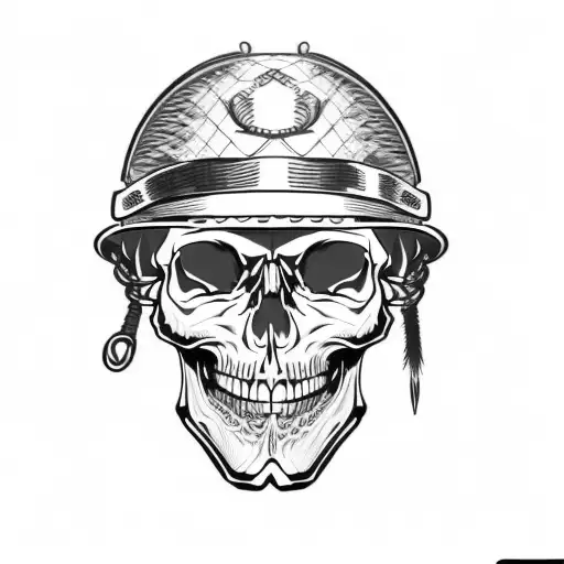 A Skull In A Military Helmet