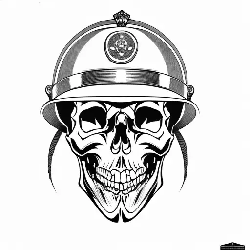 A Skull In A Military Helmet