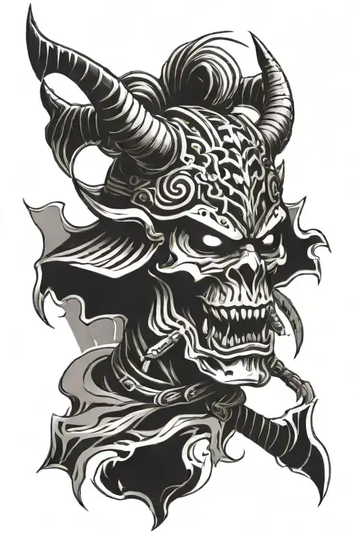 Samurai Warrior Skull Oni Tribal