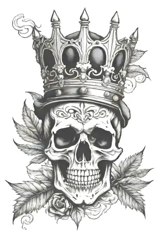 Skull With Crown Smoking A Weed Leaf Cigar
