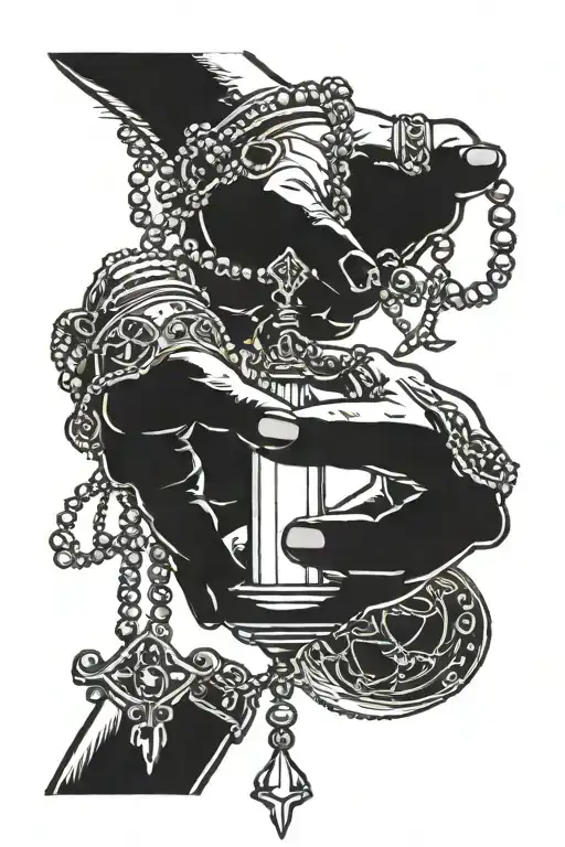 Hands With Rosary And Candle