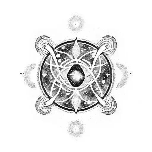 A Cosmic Libra Symbol Surrounded By Swirling Galaxies And Constellations