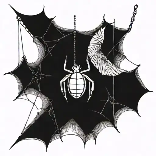 A Spider Hanging From Its Web While Rolling Up A Moth In Web