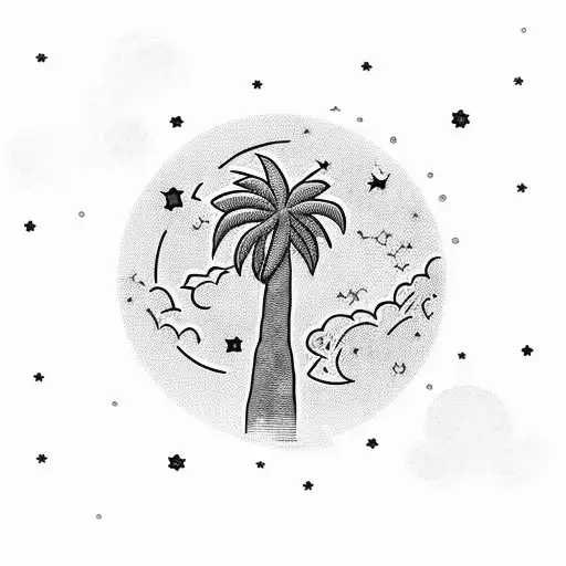 Palm Tree With Clouds And Stars