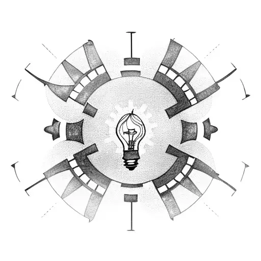 A Mesmerizing Blackwork Tattoo Of A Broken Lightbulb With Gears Inside