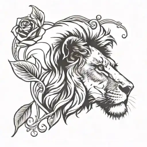 Lion Profile With A Rose