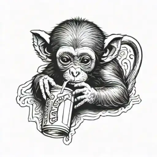 Baby Capuchin Monkey Drinking Red Bull