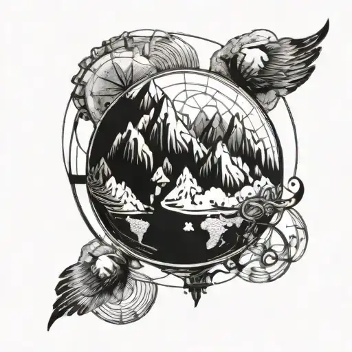 Cover Globe With Mountains And Travelling Theme