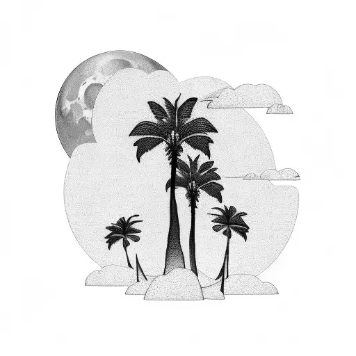 Palm Tree Waterfall Moon