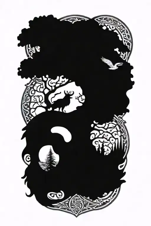 Viking Infront Of Yggdrasil Woth Nordic Symbols And Two Crows