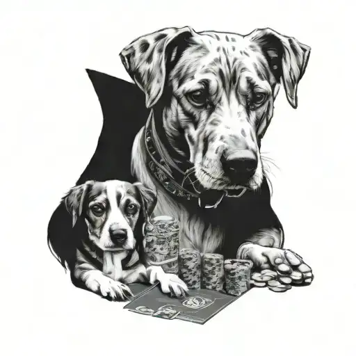 A Realistic Portrait Of Your Dad Playing Poker With A Dog Sitting Next To Him