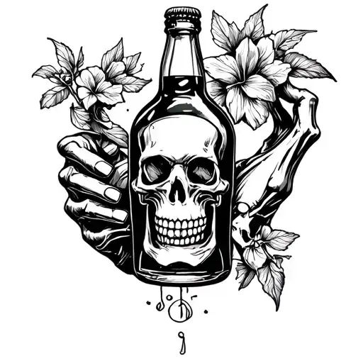 A Bottle Of Strong Drink In The Hands Of A Skeleton
