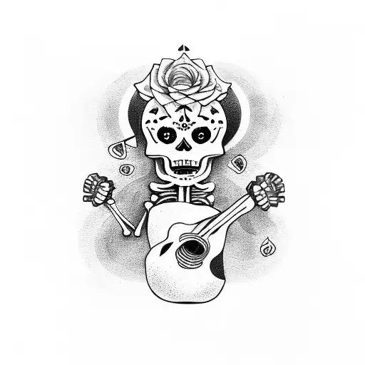 A Dia De Los Muertos Skeleton Playing A Guitar
