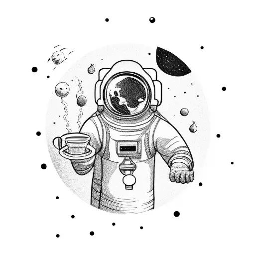 An Astronaut Floating In Space While Sipping A Cup Of Coffee