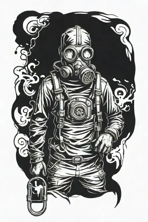 Stalker Tattoo Full Body With Gas Mask Creepy In The Dark