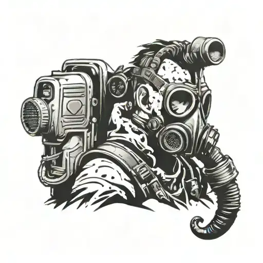Guy In Gas Mask Post Apocalyptic Landscape