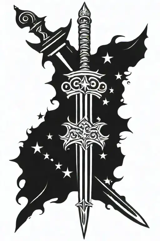 Sword With Stars As A Hilt Facing Down