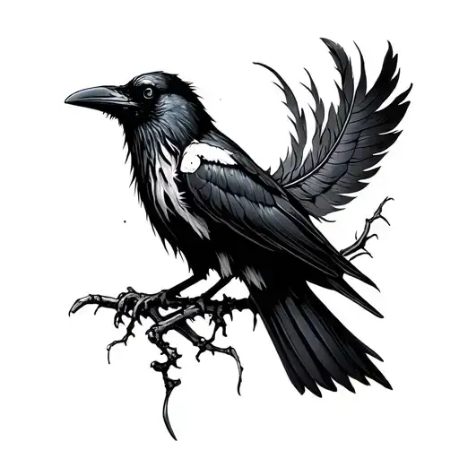 Zombie Raven With Bones Showing Through Skin And Feathers