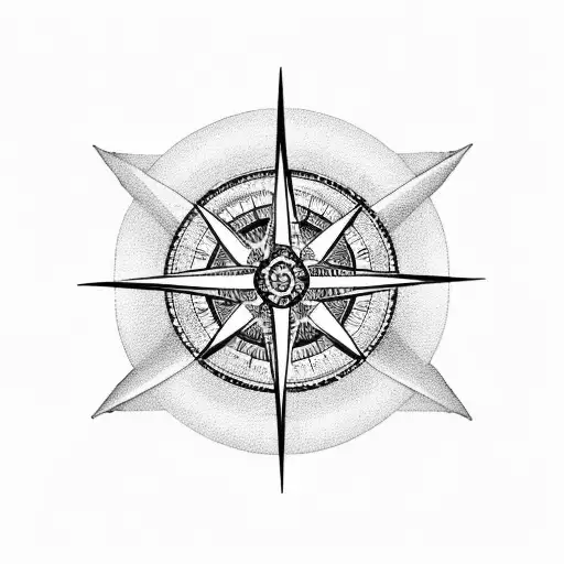 A Blackwork Tattoo Of A Compass Rose With Musical Notes As The Cardinal Directions