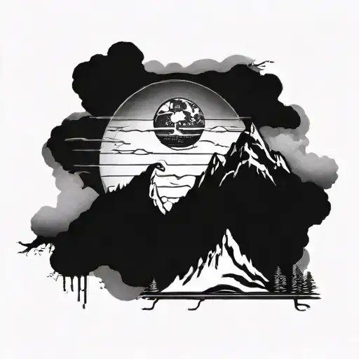 Nature With Mountains And Clouds With Shivling And Eagle