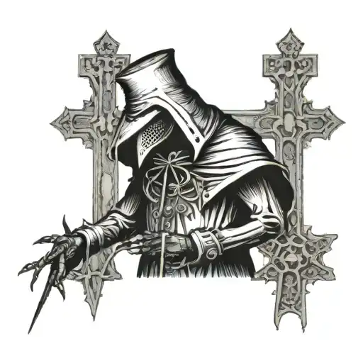 Black Plague Doctor With His Back To Death Beneath Them A Cemetery Full Of Crosses