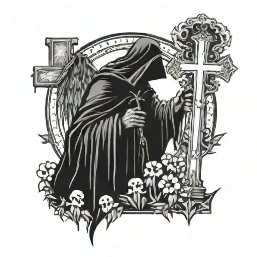 Black Plague Doctor And A Cemetery Full Of Crosses