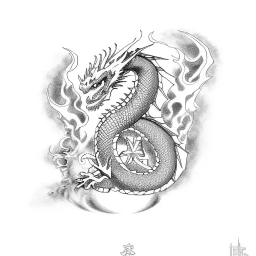 Dragon With Fire And Water