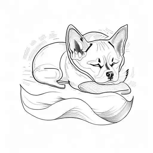 A Black Shiba Inu With Scraggly Hair Sleeping On A Sushi Roll