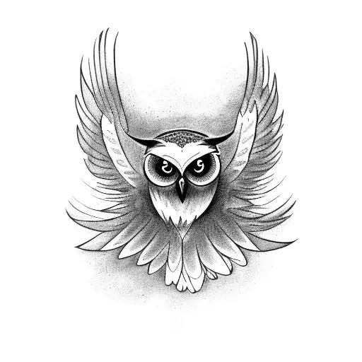 Owl With Open Wings And A Skull In The Middle