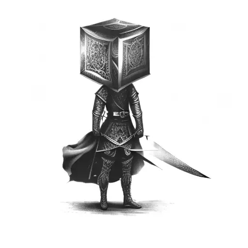 A Man Holding A Sword And A Box
