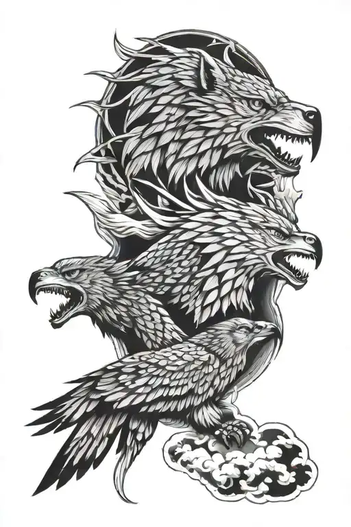 Howling Wolf And Flying Hawk Soaring