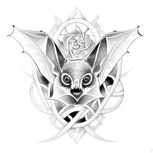 A Pagan-inspired Tattoo Showcasing A Majestic Fruit Bat Surrounded By Intricate Celtic Knotwork