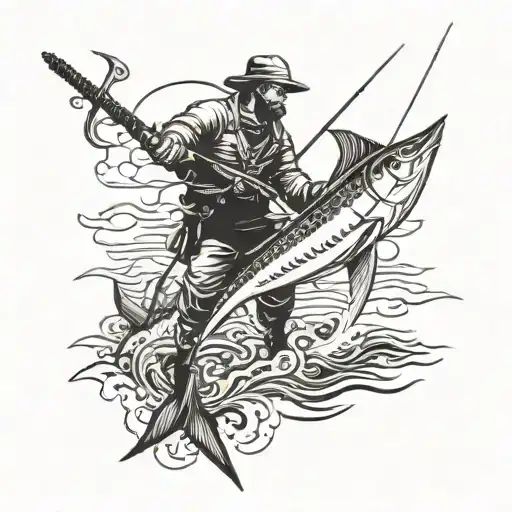 Man Hunting Swordfish With Harpoon On The Deck