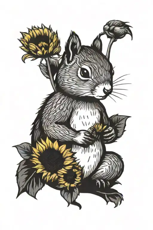 Squirrel Holding Sunflower