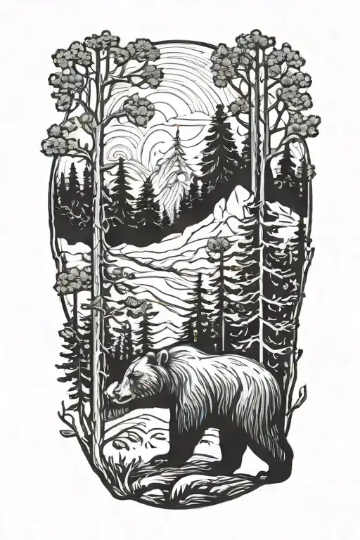 A Bear Siloutte With Trees