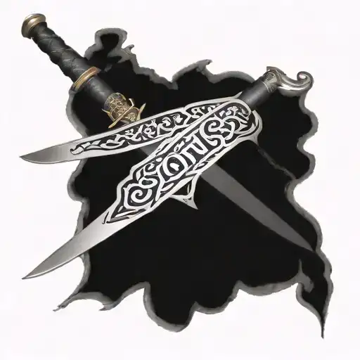 Fortis Fortuna Adjuvant Written On A Silk Band Wrapping Around A Damascus Katana