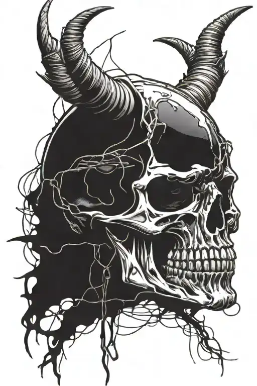 Skull With Horns And Barbwire On His Head