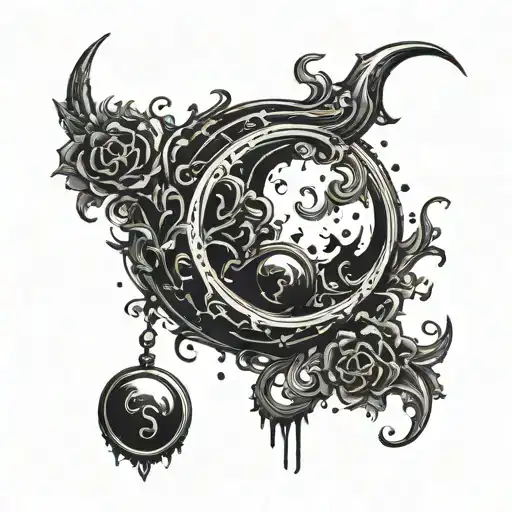 Black Crescent With Black Blood Flowing Down On A White Background