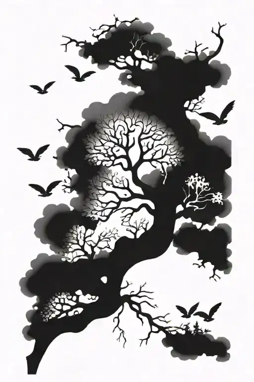 Poison Tree With No Leaves And Birds Flying