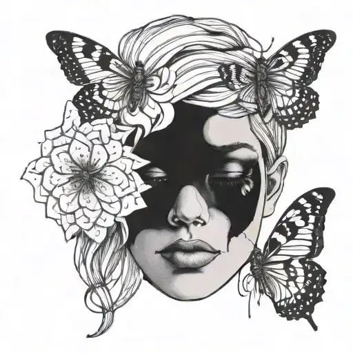 Female Face With A Moth Covering Her Eyes