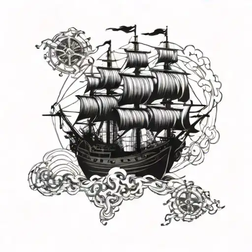 I Want A Pirate Ship Whit Many Cannons Whit A Map Above It