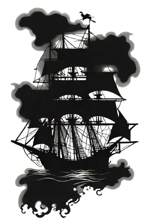 I Want A Realist Pirate Ship Whit Many Cannons And A Map Above It