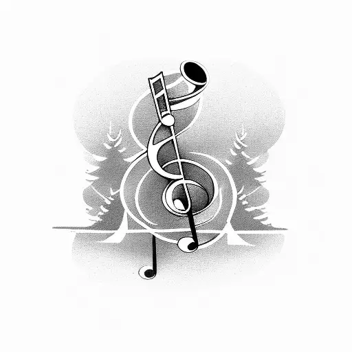 A Geometric Representation Of A Musical Note Surrounded By A Forest Landscape