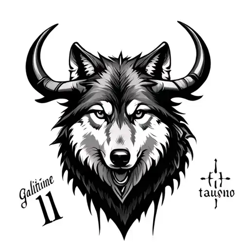 Wolf With Taurus Symbol With 11 And The Word Galitzine Tattoo In The Back